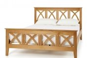 Oak Wooden Bed Frame with Decorative Headboard