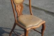 Antique Marquetry Inlaid Chair, Mahogany Leather Upholstered Chair