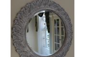 French Vintage Style Distressed Carved ROUND Wall Mirror ~ White Shabby Chic!